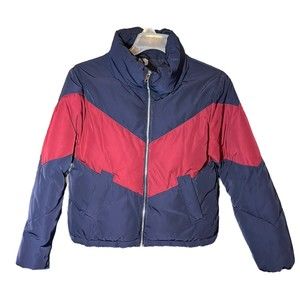 H&M Divided Red And Blue Full Zip Winter Puffer Jacket Women’s Size Extra Small